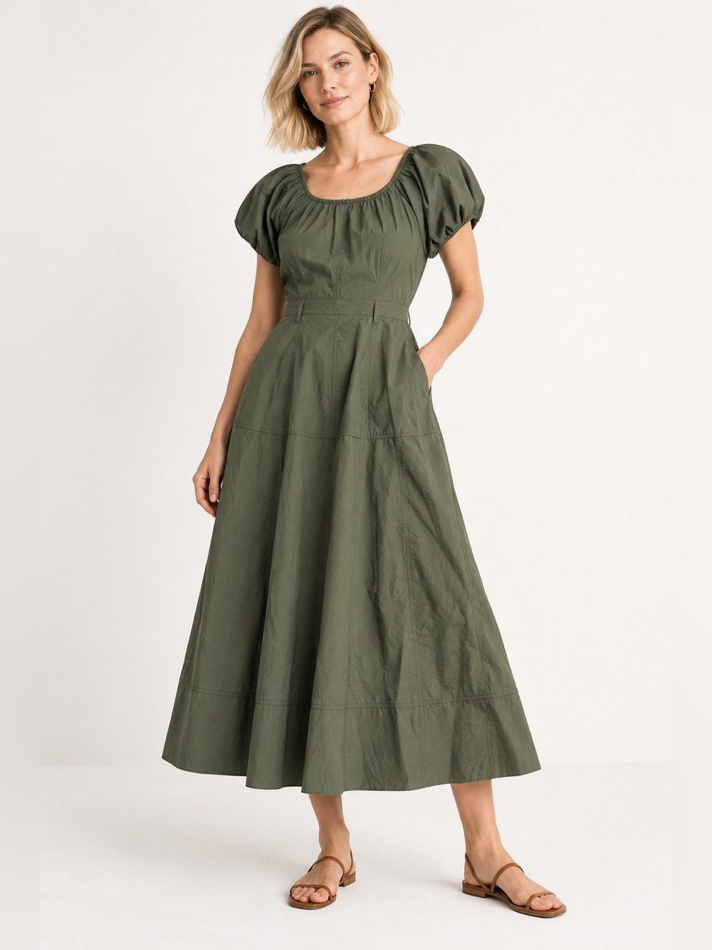 J. Crew Olive Green Puff Sleeve Maxi Dress β’ size 6 β’ NWT β’ CP996